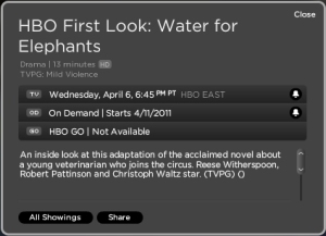 28-MARZO-Horarios EEUU: HBO Fist Look:Water for Elephants 645pm